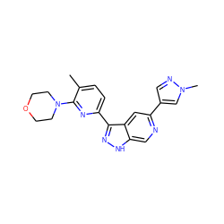 Cc1ccc(-c2n[nH]c3cnc(-c4cnn(C)c4)cc23)nc1N1CCOCC1 ZINC000205262726