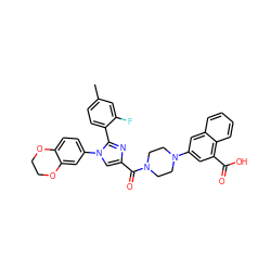 Cc1ccc(-c2nc(C(=O)N3CCN(c4cc(C(=O)O)c5ccccc5c4)CC3)cn2-c2ccc3c(c2)OCCO3)c(F)c1 ZINC000042835791