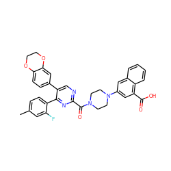 Cc1ccc(-c2nc(C(=O)N3CCN(c4cc(C(=O)O)c5ccccc5c4)CC3)ncc2-c2ccc3c(c2)OCCO3)c(F)c1 ZINC000071318325