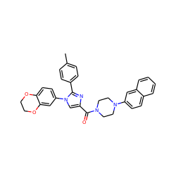 Cc1ccc(-c2nc(C(=O)N3CCN(c4ccc5ccccc5c4)CC3)cn2-c2ccc3c(c2)OCCO3)cc1 ZINC000049867183