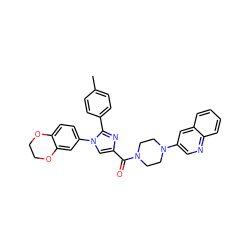 Cc1ccc(-c2nc(C(=O)N3CCN(c4cnc5ccccc5c4)CC3)cn2-c2ccc3c(c2)OCCO3)cc1 ZINC000042852363