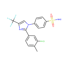 Cc1ccc(-c2nc(C(F)(F)F)cn2-c2ccc(S(N)(=O)=O)cc2)cc1Cl ZINC000003814610