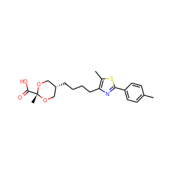 Cc1ccc(-c2nc(CCCC[C@H]3CO[C@@](C)(C(=O)O)OC3)c(C)s2)cc1 ZINC000253691441