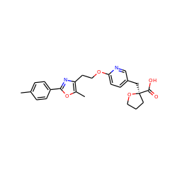 Cc1ccc(-c2nc(CCOc3ccc(C[C@]4(C(=O)O)CCCO4)cn3)c(C)o2)cc1 ZINC000034717782