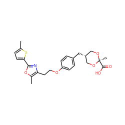 Cc1ccc(-c2nc(CCOc3ccc(C[C@H]4CO[C@](C)(C(=O)O)OC4)cc3)c(C)o2)s1 ZINC000139938049