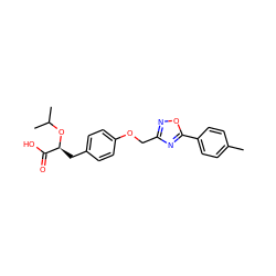 Cc1ccc(-c2nc(COc3ccc(C[C@H](OC(C)C)C(=O)O)cc3)no2)cc1 ZINC000026470009