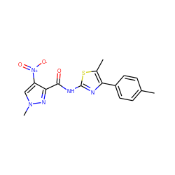 Cc1ccc(-c2nc(NC(=O)c3nn(C)cc3[N+](=O)[O-])sc2C)cc1 ZINC000000653070