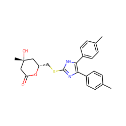 Cc1ccc(-c2nc(SC[C@H]3C[C@@](C)(O)CC(=O)O3)[nH]c2-c2ccc(C)cc2)cc1 ZINC000027438663