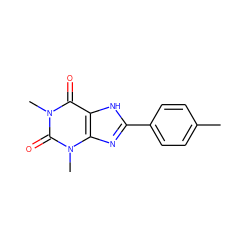 Cc1ccc(-c2nc3c([nH]2)c(=O)n(C)c(=O)n3C)cc1 ZINC000000408199