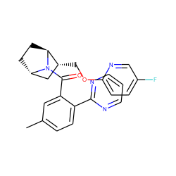 Cc1ccc(-c2ncccn2)c(C(=O)N2[C@H]3CC[C@H]2[C@H](COc2ccc(F)cn2)C3)c1 ZINC000226067086