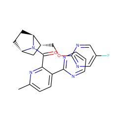 Cc1ccc(-c2ncccn2)c(C(=O)N2[C@H]3CC[C@H]2[C@H](COc2ncc(F)cn2)C3)n1 ZINC000226085036