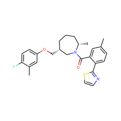 Cc1ccc(-c2nccs2)c(C(=O)N2C[C@H](COc3ccc(F)c(C)c3)CCC[C@@H]2C)c1 ZINC000068205313