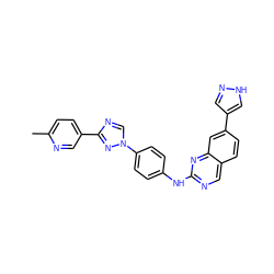 Cc1ccc(-c2ncn(-c3ccc(Nc4ncc5ccc(-c6cn[nH]c6)cc5n4)cc3)n2)cn1 ZINC000071316053