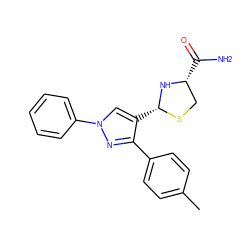 Cc1ccc(-c2nn(-c3ccccc3)cc2[C@@H]2N[C@H](C(N)=O)CS2)cc1 ZINC000066260112