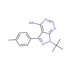 Cc1ccc(-c2nn(C(C)(C)C)c3ncnc(N)c23)cc1 ZINC000002047275