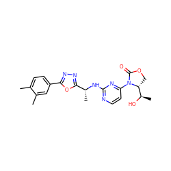 Cc1ccc(-c2nnc([C@@H](C)Nc3nccc(N4C(=O)OC[C@@H]4[C@@H](C)O)n3)o2)cc1C ZINC000217357412