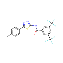 Cc1ccc(-c2nnc(NC(=O)c3cc(C(F)(F)F)cc(C(F)(F)F)c3)s2)cc1 ZINC001772582752