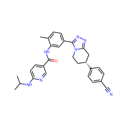 Cc1ccc(-c2nnc3n2CC[C@@H](c2ccc(C#N)cc2)C3)cc1NC(=O)c1ccc(NC(C)C)nc1 ZINC000150212982