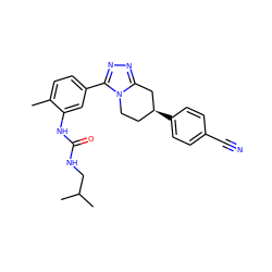 Cc1ccc(-c2nnc3n2CC[C@H](c2ccc(C#N)cc2)C3)cc1NC(=O)NCC(C)C ZINC000098185407