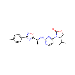 Cc1ccc(-c2noc([C@H](C)Nc3nccc(N4C(=O)OC[C@@H]4C(C)C)n3)n2)cc1 ZINC000142081083