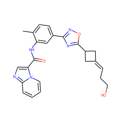 Cc1ccc(-c2noc(C3CC(=CCCO)C3)n2)cc1NC(=O)c1cnc2ccccn12 ZINC000206112755