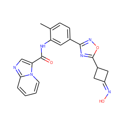 Cc1ccc(-c2noc(C3CC(=NO)C3)n2)cc1NC(=O)c1cnc2ccccn12 ZINC000206409064