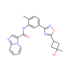 Cc1ccc(-c2noc(C3CC(C)(O)C3)n2)cc1NC(=O)c1cnc2ccccn12 ZINC000206117899