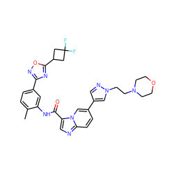 Cc1ccc(-c2noc(C3CC(F)(F)C3)n2)cc1NC(=O)c1cnc2ccc(-c3cnn(CCN4CCOCC4)c3)cn12 ZINC000206117217