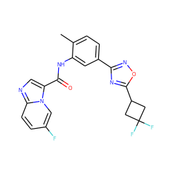 Cc1ccc(-c2noc(C3CC(F)(F)C3)n2)cc1NC(=O)c1cnc2ccc(F)cn12 ZINC000206105721