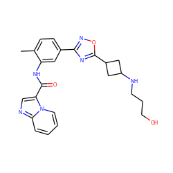 Cc1ccc(-c2noc(C3CC(NCCCO)C3)n2)cc1NC(=O)c1cnc2ccccn12 ZINC000144600724