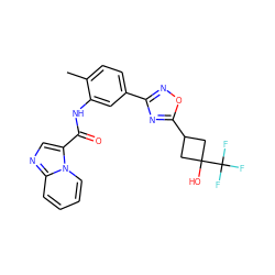 Cc1ccc(-c2noc(C3CC(O)(C(F)(F)F)C3)n2)cc1NC(=O)c1cnc2ccccn12 ZINC000206107246