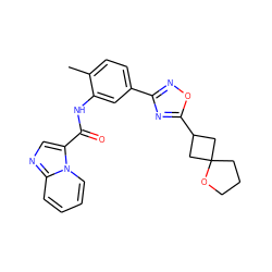 Cc1ccc(-c2noc(C3CC4(CCCO4)C3)n2)cc1NC(=O)c1cnc2ccccn12 ZINC000206115946