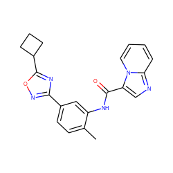 Cc1ccc(-c2noc(C3CCC3)n2)cc1NC(=O)c1cnc2ccccn12 ZINC000206102247