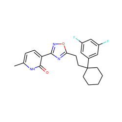 Cc1ccc(-c2noc(CCC3(c4cc(F)cc(F)c4)CCCCC3)n2)c(=O)[nH]1 ZINC000114750562