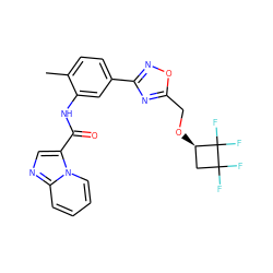 Cc1ccc(-c2noc(CO[C@@H]3CC(F)(F)C3(F)F)n2)cc1NC(=O)c1cnc2ccccn12 ZINC000206447422