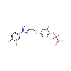 Cc1ccc(-c2nsc(CSc3ccc(OC(C)(C)C(=O)O)c(C)c3)n2)cc1C ZINC000029058105