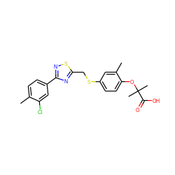 Cc1ccc(-c2nsc(CSc3ccc(OC(C)(C)C(=O)O)c(C)c3)n2)cc1Cl ZINC000029058101