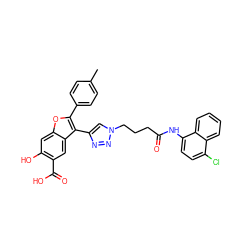 Cc1ccc(-c2oc3cc(O)c(C(=O)O)cc3c2-c2cn(CCCC(=O)Nc3ccc(Cl)c4ccccc34)nn2)cc1 ZINC000066101073