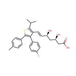 Cc1ccc(-c2sc(C(C)C)c(/C=C/[C@@H](O)C[C@@H](O)CC(=O)O)c2-c2ccc(F)cc2)cc1 ZINC000027644009