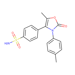 Cc1ccc(-n2c(-c3ccc(S(N)(=O)=O)cc3)c(C)oc2=O)cc1 ZINC000013803975