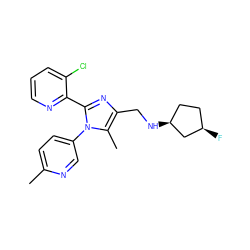 Cc1ccc(-n2c(-c3ncccc3Cl)nc(CN[C@H]3CC[C@@H](F)C3)c2C)cn1 ZINC000043025420