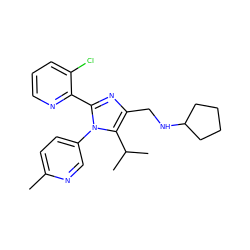 Cc1ccc(-n2c(-c3ncccc3Cl)nc(CNC3CCCC3)c2C(C)C)cn1 ZINC000043076095