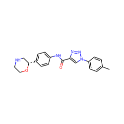 Cc1ccc(-n2cc(C(=O)Nc3ccc([C@H]4CNCCO4)cc3)nn2)cc1 ZINC000146984393