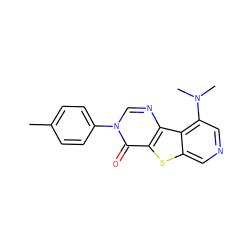 Cc1ccc(-n2cnc3c(sc4cncc(N(C)C)c43)c2=O)cc1 ZINC000013676167