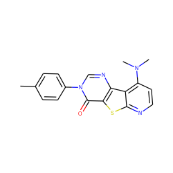 Cc1ccc(-n2cnc3c(sc4nccc(N(C)C)c43)c2=O)cc1 ZINC000000184798