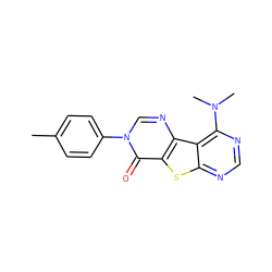 Cc1ccc(-n2cnc3c(sc4ncnc(N(C)C)c43)c2=O)cc1 ZINC000043103668