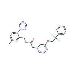 Cc1ccc(-n2cncn2)c(CNC(=O)CN2C=CN=C(NCC(F)(F)c3ccccn3)C2)c1 ZINC000058468688