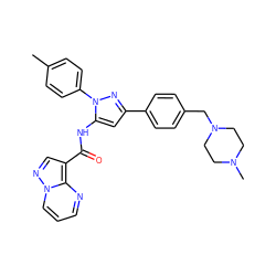 Cc1ccc(-n2nc(-c3ccc(CN4CCN(C)CC4)cc3)cc2NC(=O)c2cnn3cccnc23)cc1 ZINC000204752064