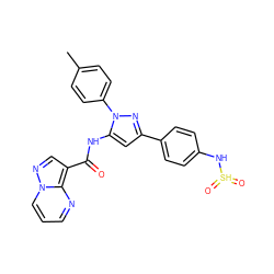 Cc1ccc(-n2nc(-c3ccc(N[SH](=O)=O)cc3)cc2NC(=O)c2cnn3cccnc23)cc1 ZINC000143363030