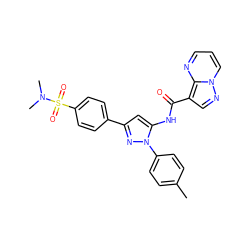 Cc1ccc(-n2nc(-c3ccc(S(=O)(=O)N(C)C)cc3)cc2NC(=O)c2cnn3cccnc23)cc1 ZINC000142413154